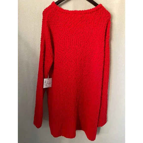 Cafe Marrakesh Red Soft Stretch Loose Knit V-Neck Sweater - 2X - Picture 10 of 12